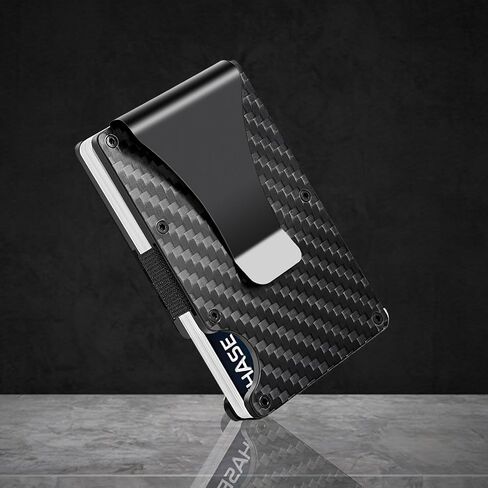 محفظة ألياف الكربون للرجال - حامل بطاقة حظر RFID ضئيل للغاية مع مقطع المال | تصميم الجيب الأمامي الرفيع للغاية للأعمال اليومية والاستخدام غير الرسمي in Saudi Arabia