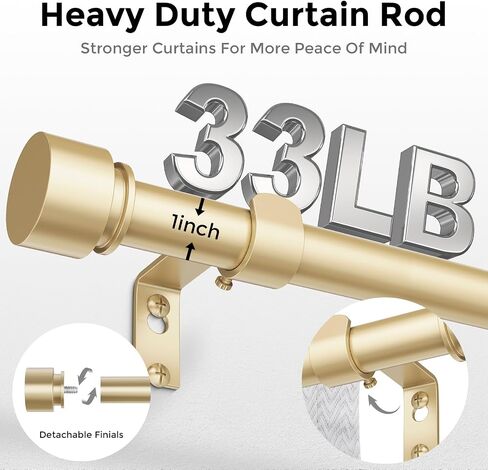 Modern Gold Curtain Rods for Windows 48 to 84 Inch, 1" Diameter Adjustable Heavy Duty Window Curtain Pole with Matte Gold End Cap Finials, Decorative Drapery Rods for Living Room, Bedroom in Kuwait