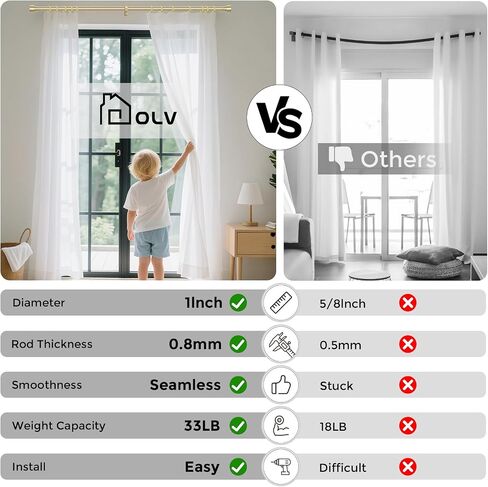 Modern Gold Curtain Rods for Windows 48 to 84 Inch, 1" Diameter Adjustable Heavy Duty Window Curtain Pole with Matte Gold End Cap Finials, Decorative Drapery Rods for Living Room, Bedroom in Kuwait