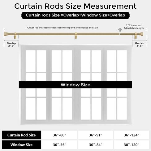 Modern Gold Curtain Rods for Windows 48 to 84 Inch, 1" Diameter Adjustable Heavy Duty Window Curtain Pole with Matte Gold End Cap Finials, Decorative Drapery Rods for Living Room, Bedroom in Kuwait