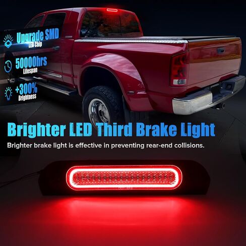 Smoke Lens LED 3rd Brake Light Compatible with 2002-2008 Ram1500 2003-2009 Ram2500 3500 third brake cargo lights 3rd Brake Lamp with Sealed foam gasket can be switched to F1-style Red Flash in Kuwait