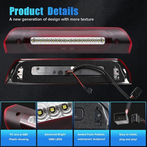 Smoke Lens LED 3rd Brake Light Compatible with 2002-2008 Ram1500 2003-2009 Ram2500 3500 third brake cargo lights 3rd Brake Lamp with Sealed foam gasket can be switched to F1-style Red Flash in Kuwait
