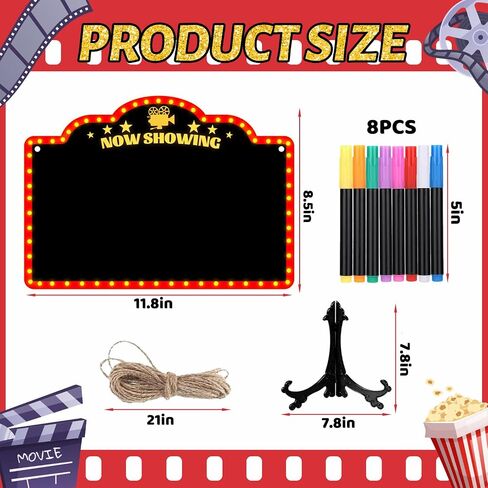 Movie Night Supplies Decorations Chalkboard Kit, Movie Theme Decor for Party, Room, Home Theater, Outdoor, Halloween Christmas, Now Showing Sign, Movie Lover Gifts (with 8-Chalk Markers) in Saudi Arabia