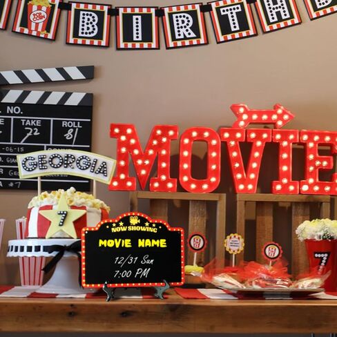Movie Night Supplies Decorations Chalkboard Kit, Movie Theme Decor for Party, Room, Home Theater, Outdoor, Halloween Christmas, Now Showing Sign, Movie Lover Gifts (with 8-Chalk Markers) in Saudi Arabia
