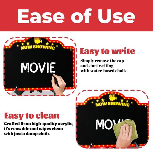 Movie Night Supplies Decorations Chalkboard Kit, Movie Theme Decor for Party, Room, Home Theater, Outdoor, Halloween Christmas, Now Showing Sign, Movie Lover Gifts (with 8-Chalk Markers) in Saudi Arabia