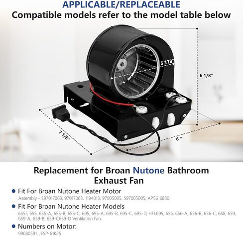 S97017063 Heater Motor Assembly, Fit for Broan NuTone 655-C, 655-C,655, 656, 658, 659, 655-A, 655-B, 695-B, 695-D,Bathroom Exhaust Fan Motor for NuTone Heater in Saudi Arabia