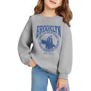 Girls Graphic Crewneck Sweatshirts New York رسالة مطبوعة إسقاط الكتف Pullover خمر طويل الأكمام الطويلة قمم غير رسمية in Kuwait