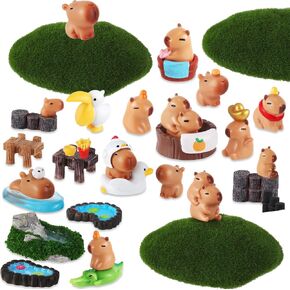 Simgoing 36 Pcs Mini Capybara Figures Playset Include 19 Simulation Capybara Model 15 Miniature Garden Accessories 1 French Fries Ornament 1 Egg Tart Ornament for Birthday Christmas Decorations Gifts in Saudi Arabia