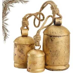 Shabby Chic Vintage Country Rustic Hanging Cowbells on Jute Rope Christmas Farmhouse Décor Handmade Harmony Bells (1, 3 Bell Set) in Kuwait