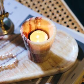 Marble Candle Holder, Empty Tealight Candle Decor Holders, Amber White in Saudi Arabia