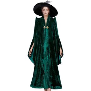 Womens Witch Professor Costume Green Robe Hat Outfit Halloween Wizard Costume Cloak in Saudi Arabia