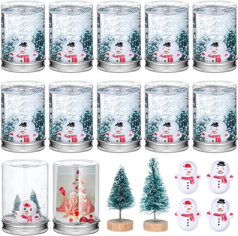 Jerify 12 Set Christmas Plastic DIY Snow Globes Kit for Craft Adult Includes 12 Clear Globe 3.1", 24 Mini Pine Tree with Base, 12 Miniature Snowman and Fake Snow (Cute) in Saudi Arabia