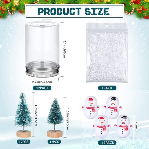 Jerify 12 Set Christmas Plastic DIY Snow Globes Kit for Craft Adult Includes 12 Clear Globe 3.1", 24 Mini Pine Tree with Base, 12 Miniature Snowman and Fake Snow (Cute) in Saudi Arabia