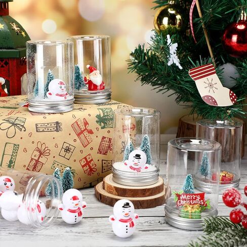 Jerify 12 Set Christmas Plastic DIY Snow Globes Kit for Craft Adult Includes 12 Clear Globe 3.1", 24 Mini Pine Tree with Base, 12 Miniature Snowman and Fake Snow (Cute) in Saudi Arabia