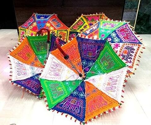 5 Pcs Lot Indian Wedding Umbrellas Vintage Elephant Design Decorative Umbrella Sun Parasols Wedding Birthday Party Decoration Lot Of Elephant Design Umbrellas in Saudi Arabia