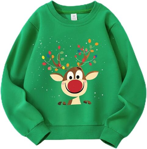 Toddler Boys Girls Christmas Sweatshirt Kids Ugly Xmas T-Shirt Excavator Deer Graphic Long Sleeve Outfit 2-7 Years in Saudi Arabia