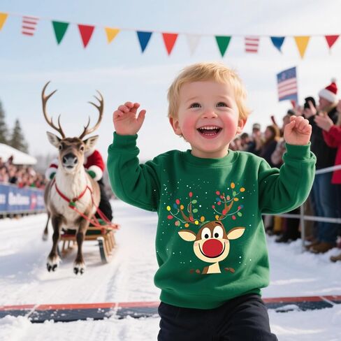 Toddler Boys Girls Christmas Sweatshirt Kids Ugly Xmas T-Shirt Excavator Deer Graphic Long Sleeve Outfit 2-7 Years in Saudi Arabia