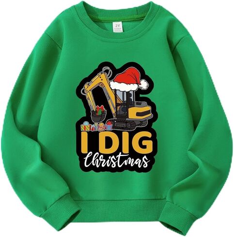 Toddler Boys Girls Christmas Sweatshirt Kids Ugly Xmas T-Shirt Excavator Deer Graphic Long Sleeve Outfit 2-7 Years in Saudi Arabia