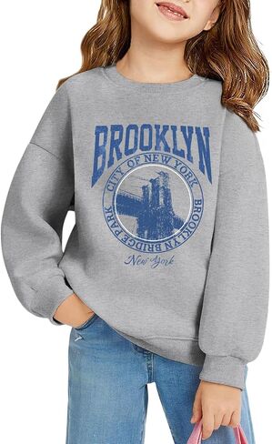 Girls Graphic Crewneck Sweatshirts New York رسالة مطبوعة إسقاط الكتف Pullover خمر طويل الأكمام الطويلة قمم غير رسمية in Saudi Arabia