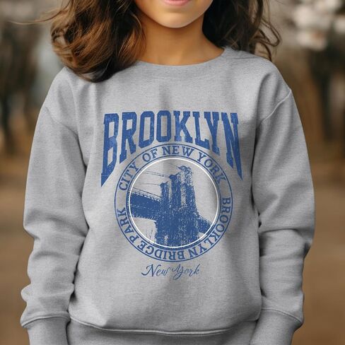 Girls Graphic Crewneck Sweatshirts New York رسالة مطبوعة إسقاط الكتف Pullover خمر طويل الأكمام الطويلة قمم غير رسمية in Saudi Arabia