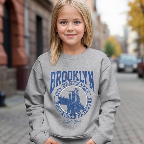 Girls Graphic Crewneck Sweatshirts New York رسالة مطبوعة إسقاط الكتف Pullover خمر طويل الأكمام الطويلة قمم غير رسمية in Saudi Arabia