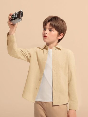 Haloumoning Boys Long Sleeve Button Down Shirt Kids Cotton Texture Dress Shirts School Uniform Shirt 5-14 Years in Saudi Arabia