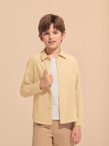 Haloumoning Boys Long Sleeve Button Down Shirt Kids Cotton Texture Dress Shirts School Uniform Shirt 5-14 Years in Saudi Arabia