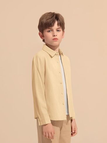 Haloumoning Boys Long Sleeve Button Down Shirt Kids Cotton Texture Dress Shirts School Uniform Shirt 5-14 Years in Saudi Arabia