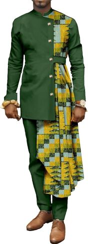بدلة أفريقية للرجال معطف الأكمام الطويلة 2 قطعة مجموعة Dashiki Ankara طباعة المرقع السترة الزفاف الزي زفاف in Kuwait