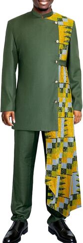 بدلة أفريقية للرجال معطف الأكمام الطويلة 2 قطعة مجموعة Dashiki Ankara طباعة المرقع السترة الزفاف الزي زفاف in Kuwait