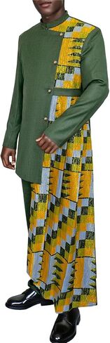 بدلة أفريقية للرجال معطف الأكمام الطويلة 2 قطعة مجموعة Dashiki Ankara طباعة المرقع السترة الزفاف الزي زفاف in Kuwait