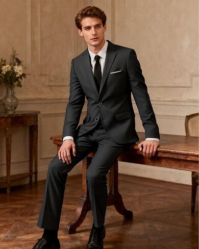 بدلة رجال من قطعتين من قطعتين من أجل الزفاف لحضور حفلات زفاف رسمية ارتداء سترة وملائمة سروال ضئيلة مع ربطة عنق in Kuwait