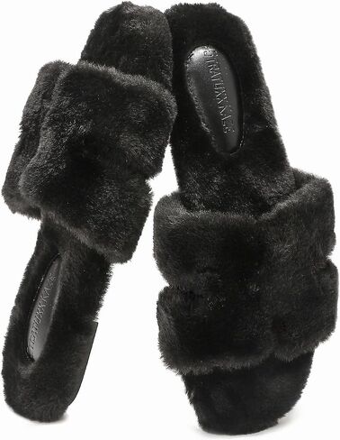 Women's Comfy House Fluffy Slippers Open Toe Fuzzy Slides Indoor, Gifts in Saudi Arabia