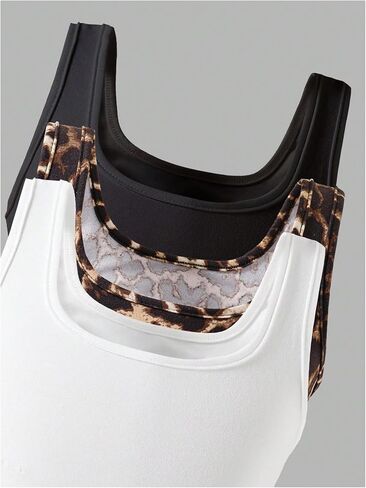 Girl's 3 Packs Cheetah Print Sleeveless Tops Summer Square Neck Fitted Tank Top in Saudi Arabia