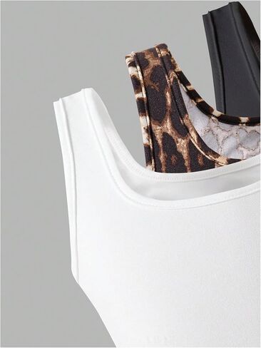 Girl's 3 Packs Cheetah Print Sleeveless Tops Summer Square Neck Fitted Tank Top in Saudi Arabia