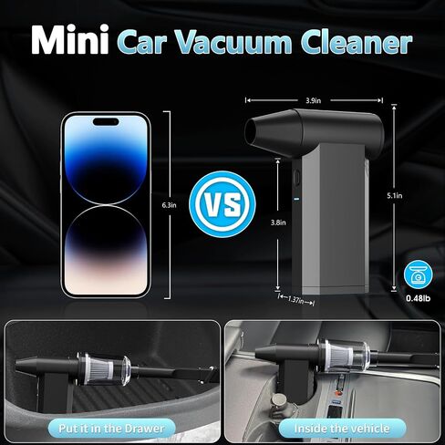 Mini Car Vacuum Cleaner, 2-in-1 210,000RPM Cordless Vacuum Cleaner & Air Duster, 4-Gear Adjustable Handheld Vacuum for Car, Home, Office, PC, Keyboard, Outdoors in Saudi Arabia