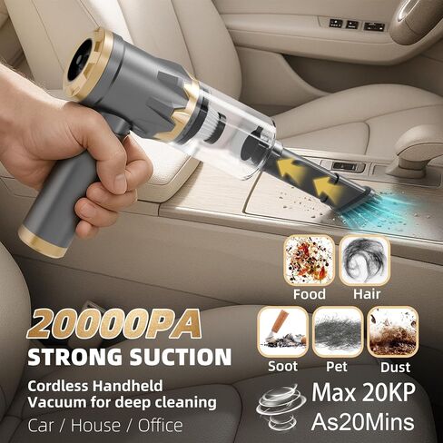 Car Vacuum Portable Cordless, 20000PA High Power Vacuum Cleaner, Brushless Motor, 3-Speed Modes, 4 in 1 Compressed Air Duster, Air Blower, Pump Handheld Vacuum for Car, Home, Office, Camping - Grey in Saudi Arabia