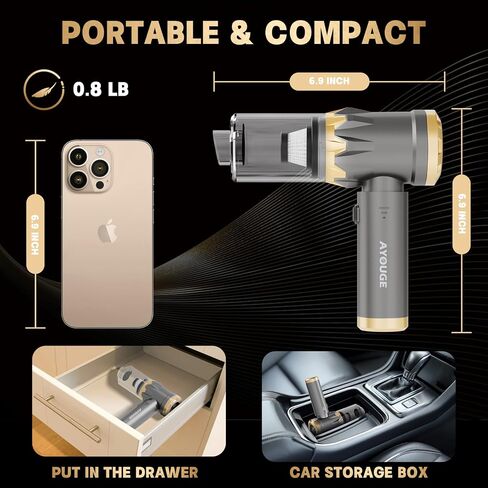 Car Vacuum Portable Cordless, 20000PA High Power Vacuum Cleaner, Brushless Motor, 3-Speed Modes, 4 in 1 Compressed Air Duster, Air Blower, Pump Handheld Vacuum for Car, Home, Office, Camping - Grey in Saudi Arabia