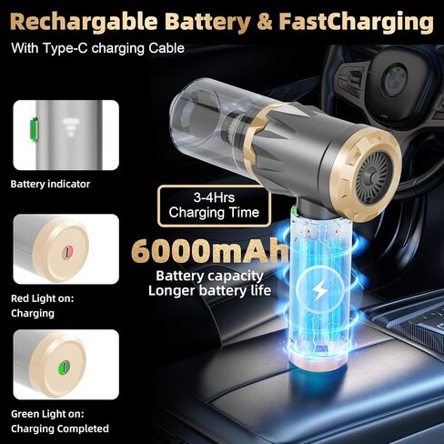 Car Vacuum Portable Cordless, 20000PA High Power Vacuum Cleaner, Brushless Motor, 3-Speed Modes, 4 in 1 Compressed Air Duster, Air Blower, Pump Handheld Vacuum for Car, Home, Office, Camping - Grey in Saudi Arabia