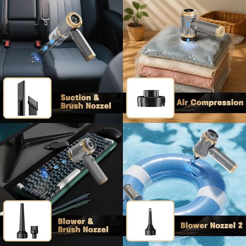 Car Vacuum Portable Cordless, 20000PA High Power Vacuum Cleaner, Brushless Motor, 3-Speed Modes, 4 in 1 Compressed Air Duster, Air Blower, Pump Handheld Vacuum for Car, Home, Office, Camping - Grey in Saudi Arabia