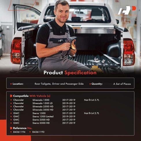 A-Premium Tailgate Support Cable Compatible with Chevrolet & GMC Vehicles - 2017 2018 2019 Silverado 1500 2500 3500 Sierra 1500 2500 3500, Rear Tailgate Driver and Passenger Side, 2-PC Set in Saudi Arabia