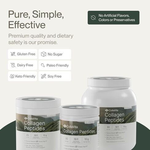 Collagen Peptides Powder Grass-Fed Pasture-Raised Hydrolyzed Collagen Powder, Type I & III Hair, Nails, Skin and Joints, Non-GMO, Paleo & Keto, Unflavored, 16 Fl oz. 45 Servings in Saudi Arabia