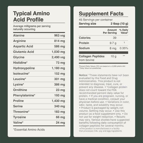 Collagen Peptides Powder Grass-Fed Pasture-Raised Hydrolyzed Collagen Powder, Type I & III Hair, Nails, Skin and Joints, Non-GMO, Paleo & Keto, Unflavored, 16 Fl oz. 45 Servings in Saudi Arabia