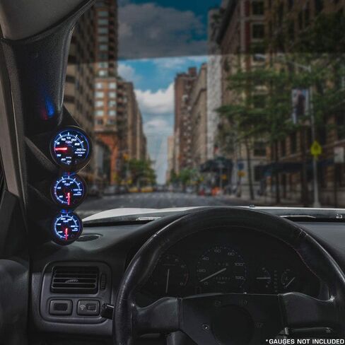 GlowShift Black Triple Pillar Gauge Pod Compatible with Honda Civic 1996-2000 - ABS Plastic - Mounts (3) 2-1/16" (52mm) Gauges to Vehicle's A-Pillar in Saudi Arabia