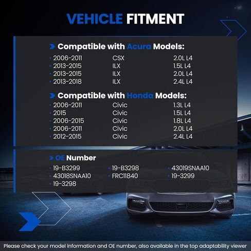 تستبدل مجموعة الفرجار الخلفية للفرامل الخلفية 19B3298 19B3299 ، متوافقة مع Honda Civic 2006-2015 ، Acura ILX 2013-2018 ، CSX 2006-2011 in Kuwait