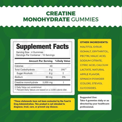 TheWarmUp Creatine Monohydrate Gummies (15 Servings, 60 Count), Sour Green Apple | US Made, Convenient Pouch | Sugar-Free, Vegan, Non-GMO, Gluten Free | Boost Strength & Focus in Saudi Arabia