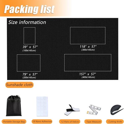 غطاء نافذة التعتيم بنسبة 100 ٪ ، ستائر تعتيم محمولة لغرفة نوم لا توجد ستائر نافذة الحفر ، ورقة النسيج السوداء للظلال للريفي ، السفر ، غرفة الوسائط ، 39 'x 57' ' in Kuwait