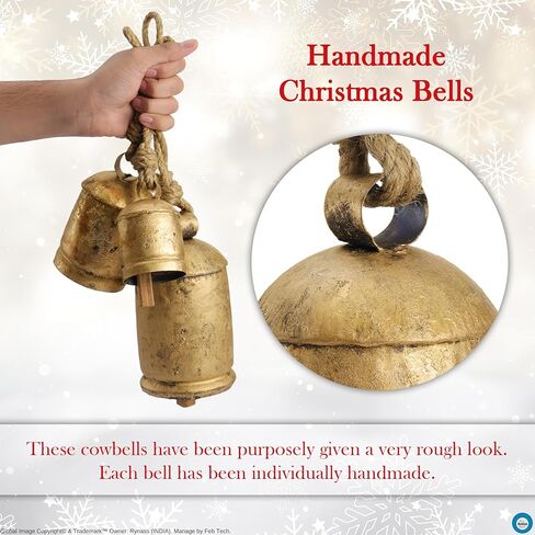 Shabby Chic Vintage Country Rustic Hanging Cowbells on Jute Rope Christmas Farmhouse Décor Handmade Harmony Bells (1, 3 Bell Set) in Kuwait