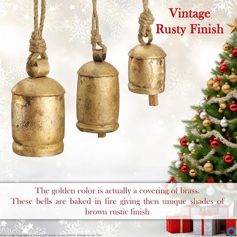 Shabby Chic Vintage Country Rustic Hanging Cowbells on Jute Rope Christmas Farmhouse Décor Handmade Harmony Bells (1, 3 Bell Set) in Kuwait