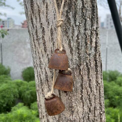 2pc Rustic Charm Bell - Handmade Hemp Rope Wind Chimes Hanging Decoration, Distressed Finish Cow Bell with Jute Hanging Rope, Perfect for Front Door, Outdoor, Window, and Home Decor, in Saudi Arabia